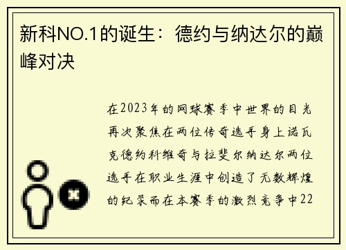 新科NO.1的诞生：德约与纳达尔的巅峰对决